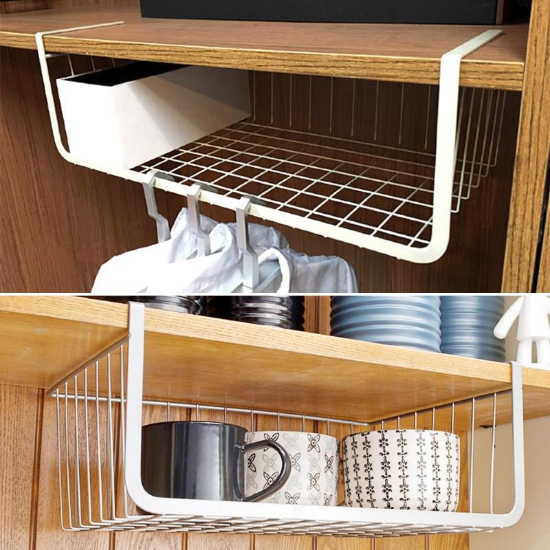 Iron Rack Hanging Shelf Kitchen Free Punch Storage Basket Portable Cabinets Kitchen Storage Rack Chopping Holder Space Saver Organizer Cupboard