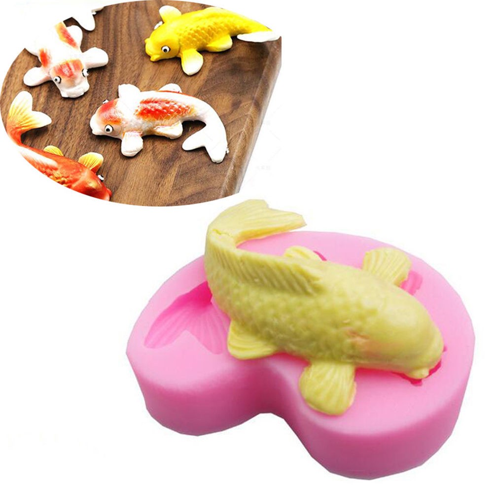 Koi Fish Cartoon Silicone Fondant Cake mold 3D Fish Candle Moulds Soap Chocolate Baking Mold for The Baking Tools