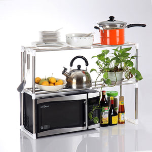 495-850mm Storage Shelf Double-layer Multi-function Telescopic Framework Kitchen Storage Rack