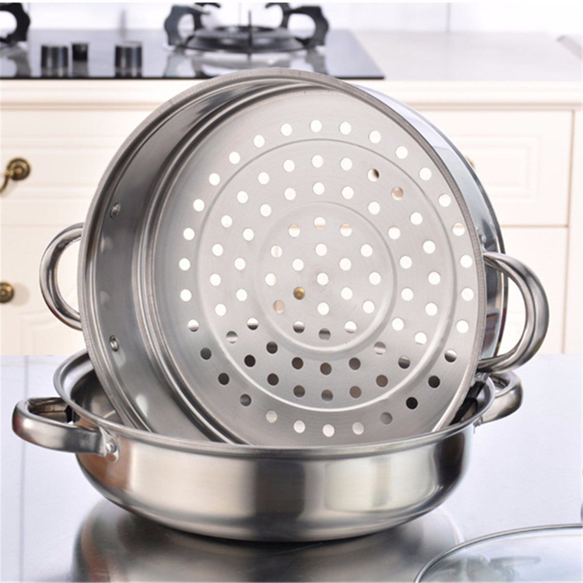 1/2 Tiers Stainless Steel Food Steamer Hot Pot Vegetable Cooker Cookware Glass