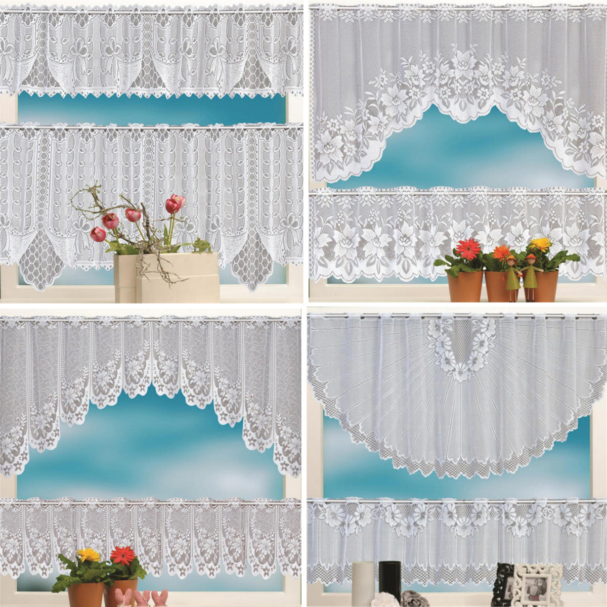 2PCS Lace Coffee Cafe Window Tier Curtains Kitchen Dining Room Home Decor Set