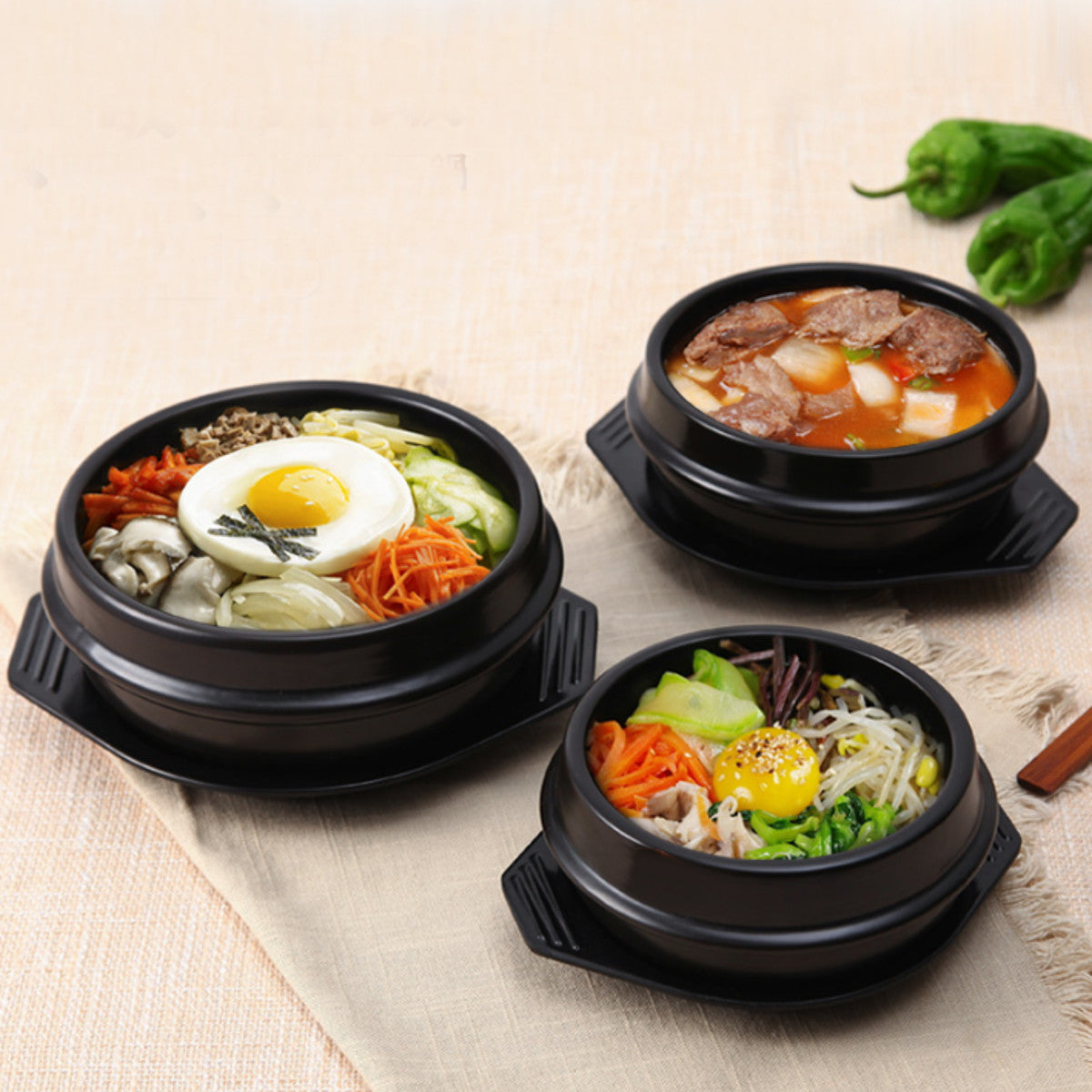 Korean DOLSOT Bowl Big Sized Earthenware Stone Pot Bibimbap Cooking + Trivet Set Rice Bowl