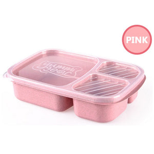 Wheat Straw Lunchbox 3 Grids With Lid Fruit Food Box Storage Container Biodegradable Bento Lunch Boxes For Kids Dinnerware