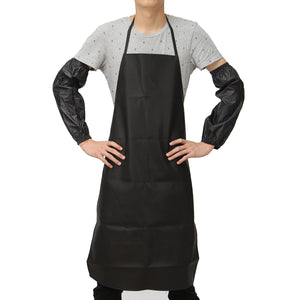 Waterproof Anti-Oil Restaurant Cooking Chef Leather Apron With Cuff Oversleeve Kitchen Aprons