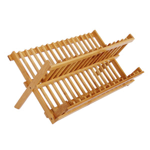 Foldable Bamboo Dish Drying Rack Plate Bowl Drainer Kitchen Storage Rack Organizer Holder 16 Grids Kitchen Tools