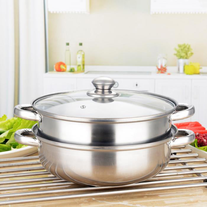 1/2 Tiers Stainless Steel Food Steamer Hot Pot Vegetable Cooker Cookware Glass