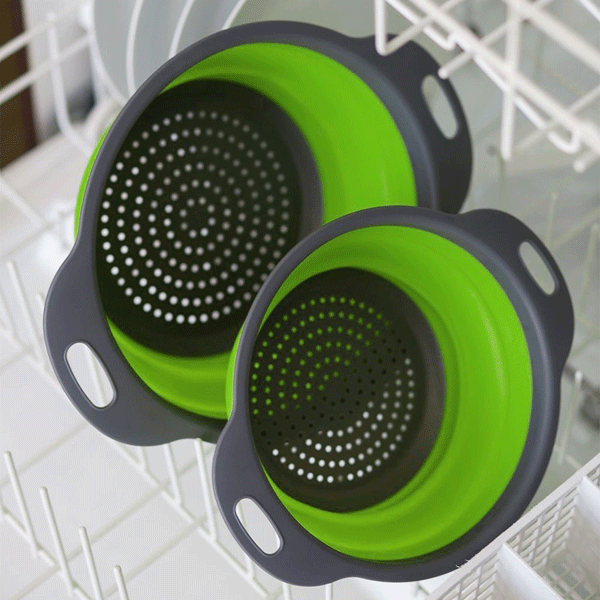 Honana CF-CO2 Silicone Foldable Colanders Strainer Drain Basket Fruit Vegetable Cleaning Basket