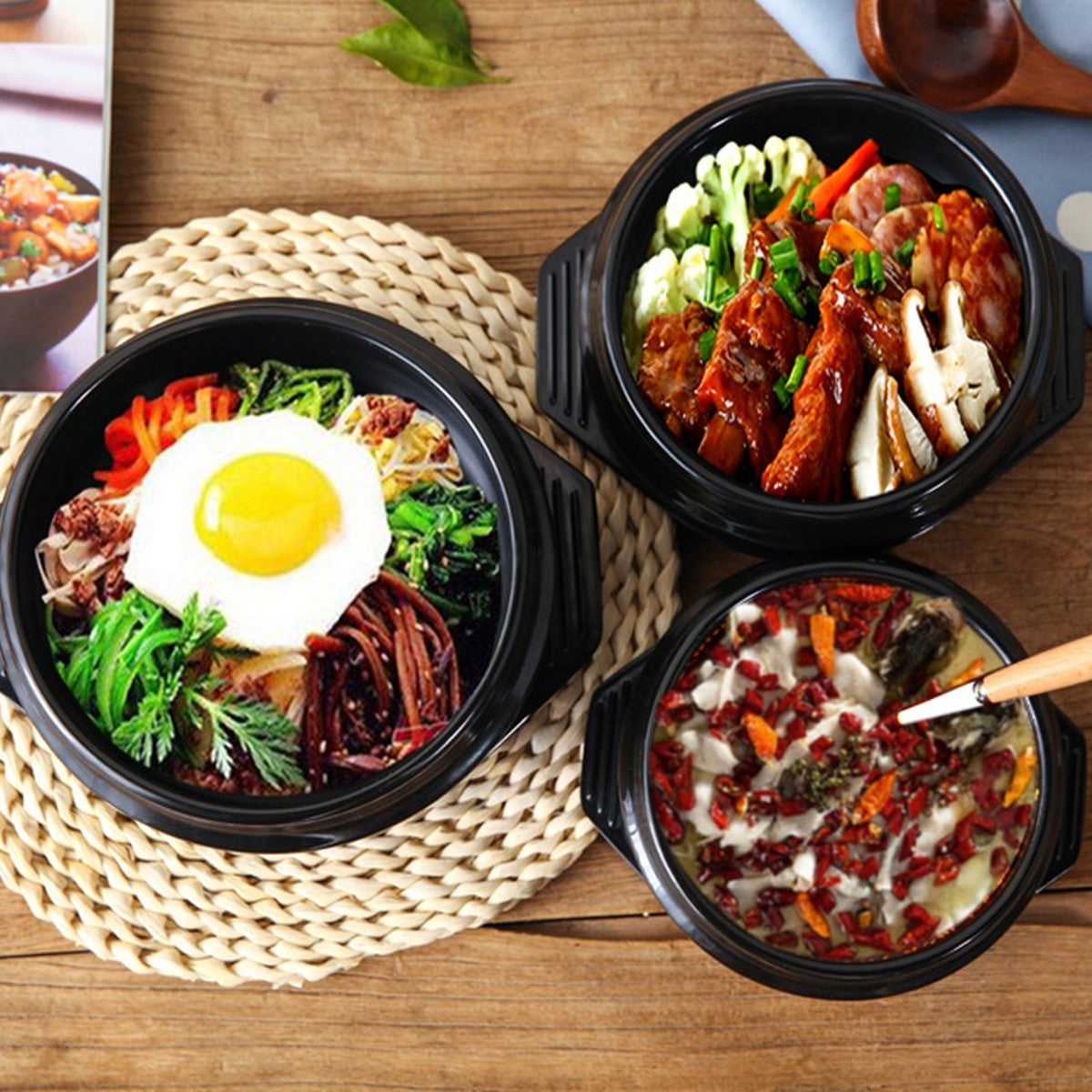 Korean DOLSOT Bowl Big Sized Earthenware Stone Pot Bibimbap Cooking + Trivet Set Rice Bowl