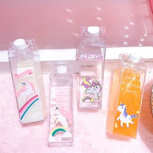 500ml Fantastic Summer Unicorn Cartoon Milk Drink Box Water Bottle Birthday Kid Clear Plastic Water Bottle Gym Sport Cactus Juice Frui Holder Fitness Picnic