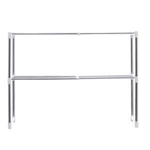 495-850mm Storage Shelf Double-layer Multi-function Telescopic Framework Kitchen Storage Rack