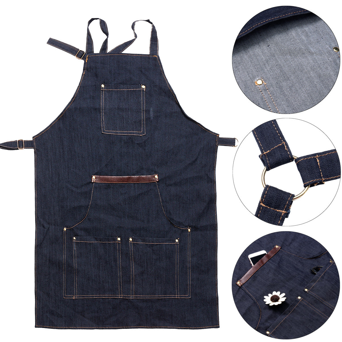 Men Ladies Denim Apron Bib Pocket Jeans Cafe Kitchen Cook Adjustable Uniform Kitchen Aprons