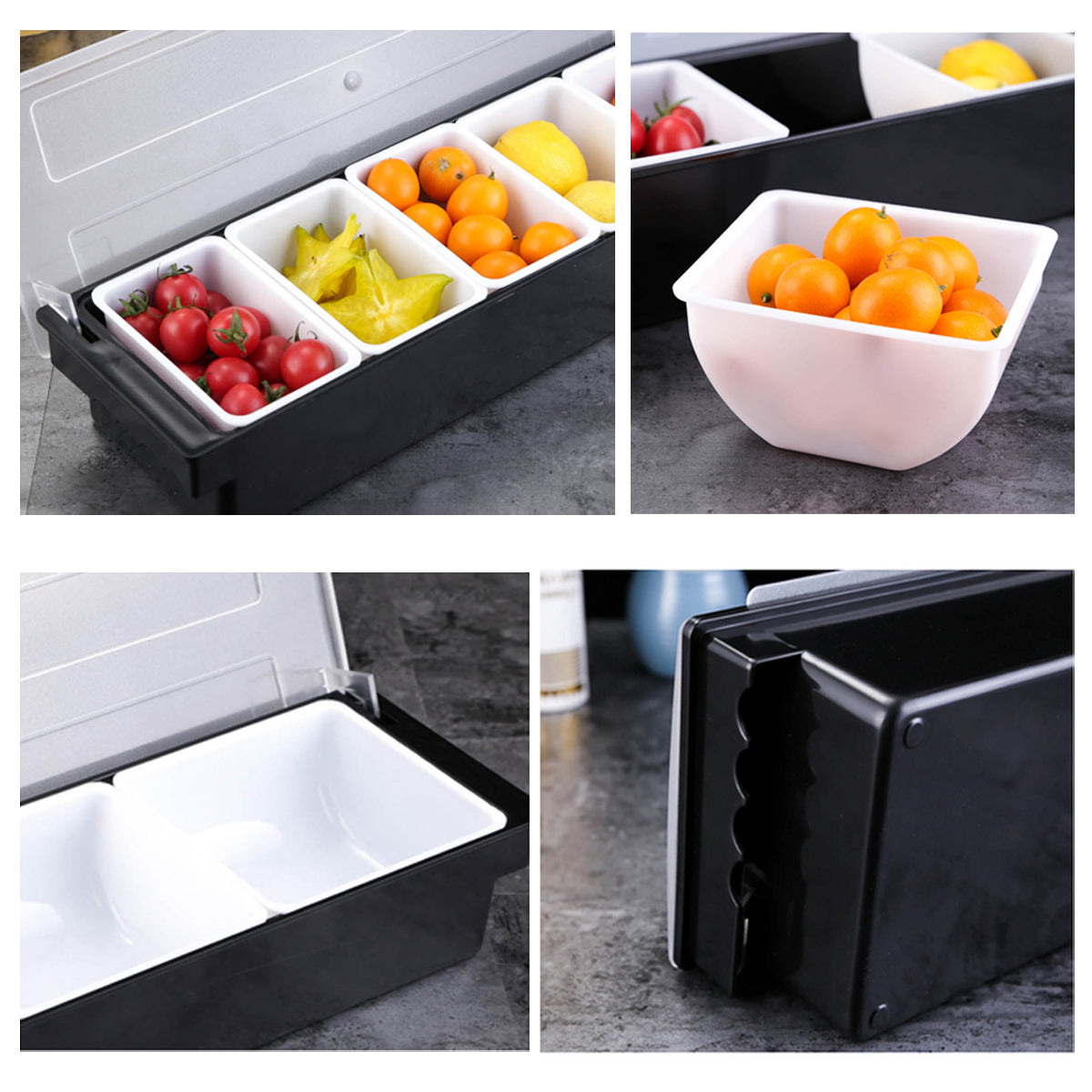 6 Compartment Divided Fruit Food Storage Case Box Kitchen Storage Container Garnish Crisper