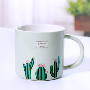 Creative Ceramic Coffee Cup Mug Water Cup Cactus Pattern Mug Durable Mug