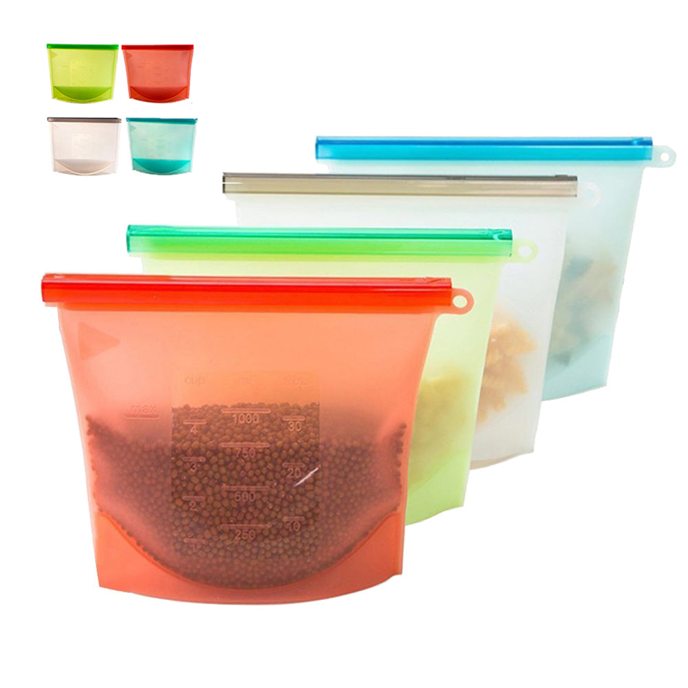 Reusable Silicone Food Fresh Bags Fridge Food Storage Containers Refrigerator Sealed Bag Kitchen Vegetable Fruits Ziplock Bags Silicone Vacuum Food Fresh Bags