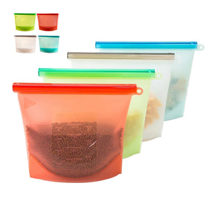 Reusable Silicone Food Fresh Bags Fridge Food Storage Containers Refrigerator Sealed Bag Kitchen Vegetable Fruits Ziplock Bags Silicone Vacuum Food Fresh Bags