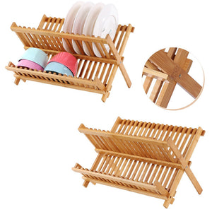 Foldable Bamboo Dish Drying Rack Plate Bowl Drainer Kitchen Storage Rack Organizer Holder 16 Grids Kitchen Tools