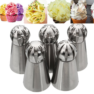 5pcs Stainless Steel Sphere Ball Icing Piping Nozzle Cup Cake Pastry Tips Decor