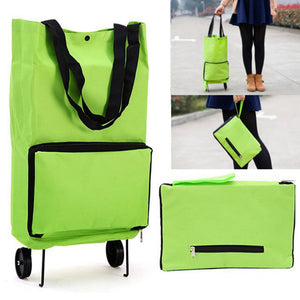 Green Protable Shopping Trolley Tote Bag Foldable Cart Rolling Grocery Wheels Kitchen Food Holder