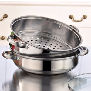 1/2 Tiers Stainless Steel Food Steamer Hot Pot Vegetable Cooker Cookware Glass