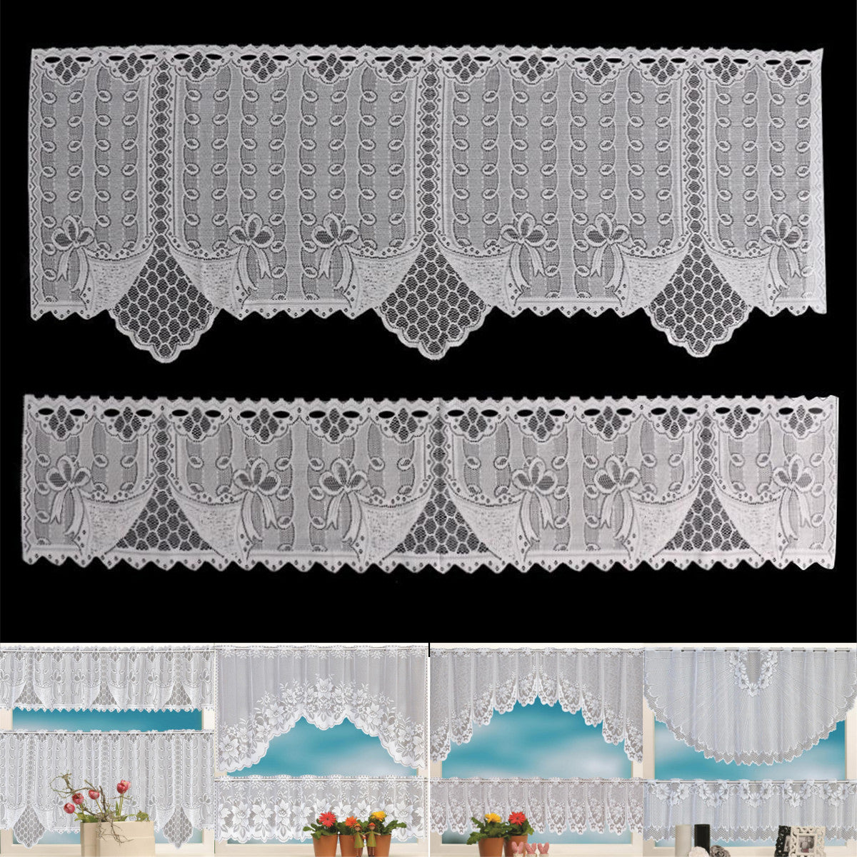 2PCS Lace Coffee Cafe Window Tier Curtains Kitchen Dining Room Home Decor Set