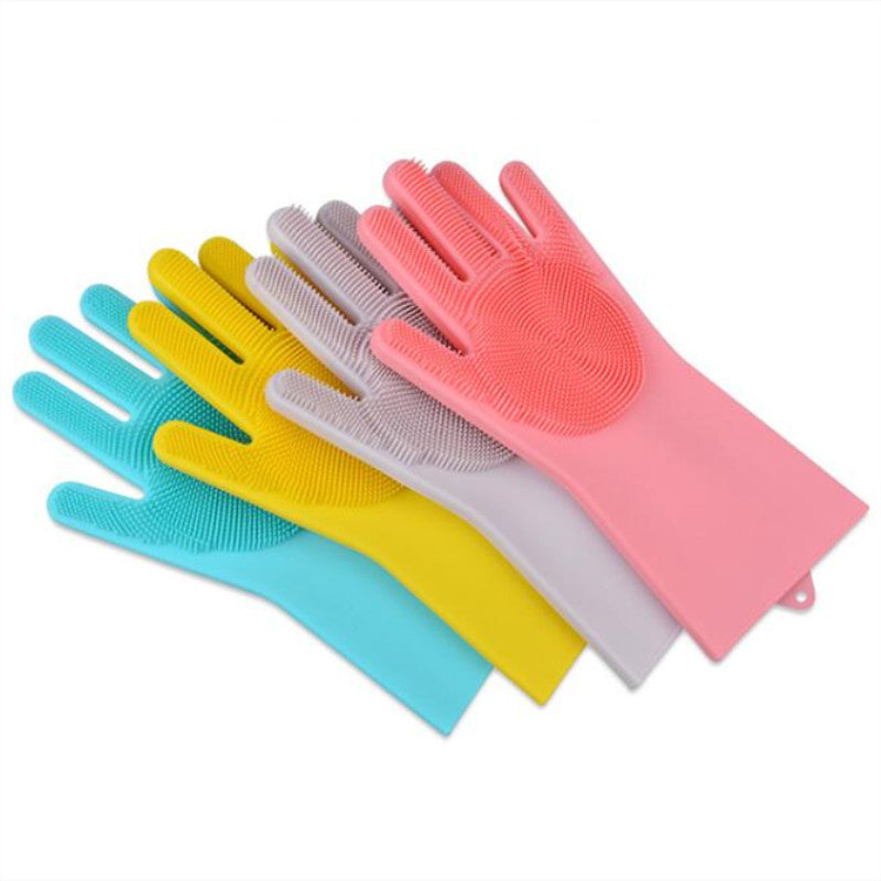 Silicone Dishwashing Glove Kitchen Cleaning Glove Convenient Brush Glove Quick to Clean Plates