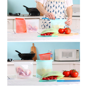 Reusable Silicone Food Fresh Bags Fridge Food Storage Containers Refrigerator Sealed Bag Kitchen Vegetable Fruits Ziplock Bags Silicone Vacuum Food Fresh Bags