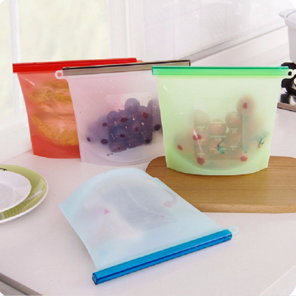 Reusable Silicone Food Fresh Bags Fridge Food Storage Containers Refrigerator Sealed Bag Kitchen Vegetable Fruits Ziplock Bags Silicone Vacuum Food Fresh Bags