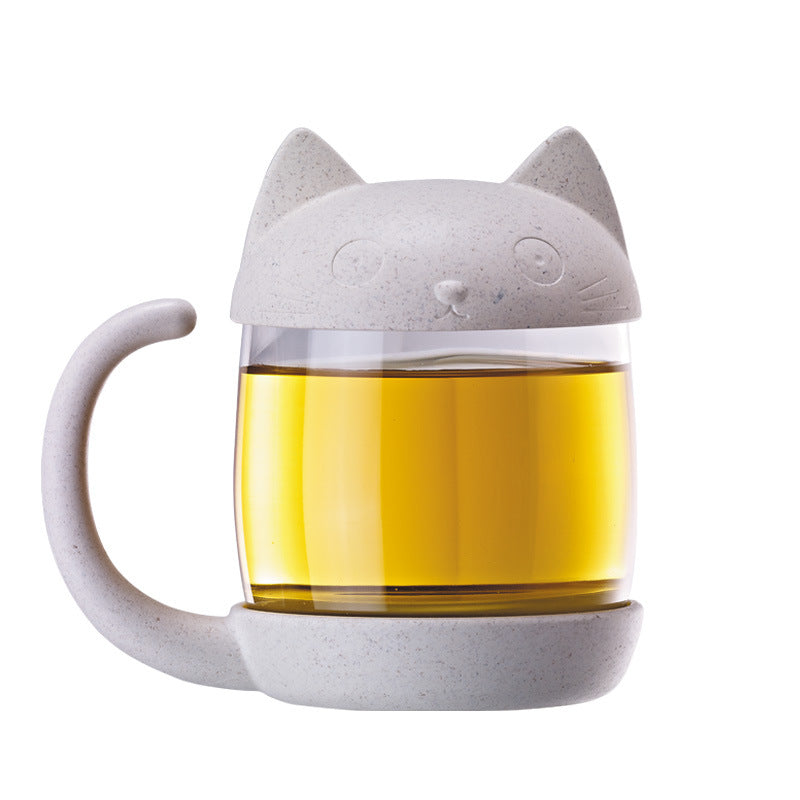 250ML Cat Glass Tea Mug Filter Cup with Fish Tea Infuser Strainer Home Office Drinkware Coffee Milk Mug Creative Birthday Gifts 