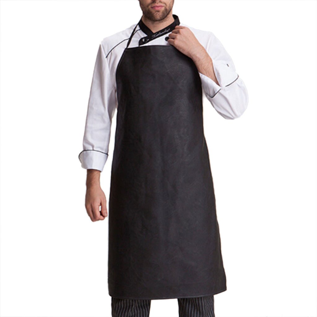 Waterproof Anti-Oil Restaurant Cooking Chef Leather Apron With Cuff Oversleeve Kitchen Aprons