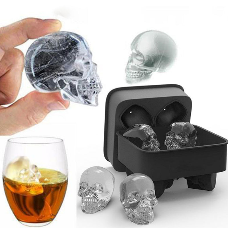 KCASA 3D Skull Flexible Silicone Ice Cube Mold Tray Easy Release Realistic Skull Ice Cube Maker