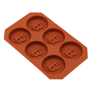 6 Grids Bitcoin Design Silicone Ice Cube Tray DIY Ice Mold Chocolate Cookies Biscuit Baking Mold Ice Cube Maker for Kitchen Whiskey Cocktail