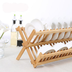 Foldable Bamboo Dish Drying Rack Plate Bowl Drainer Kitchen Storage Rack Organizer Holder 16 Grids Kitchen Tools