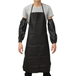 Waterproof Anti-Oil Restaurant Cooking Chef Leather Apron With Cuff Oversleeve Kitchen Aprons