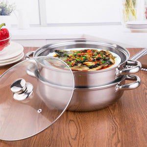 1/2 Tiers Stainless Steel Food Steamer Hot Pot Vegetable Cooker Cookware Glass