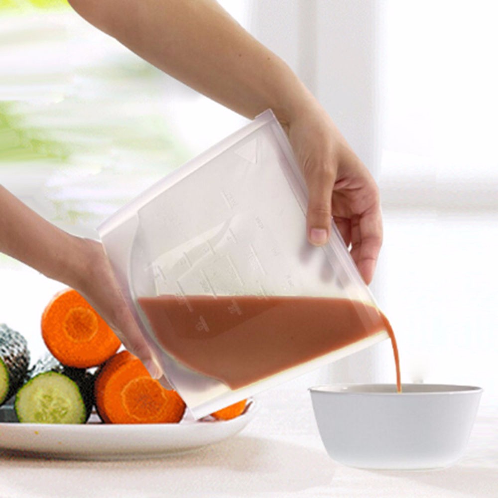 Reusable Silicone Food Fresh Bags Fridge Food Storage Containers Refrigerator Sealed Bag Kitchen Vegetable Fruits Ziplock Bags Silicone Vacuum Food Fresh Bags