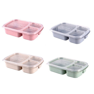 Wheat Straw Lunchbox 3 Grids With Lid Fruit Food Box Storage Container Biodegradable Bento Lunch Boxes For Kids Dinnerware