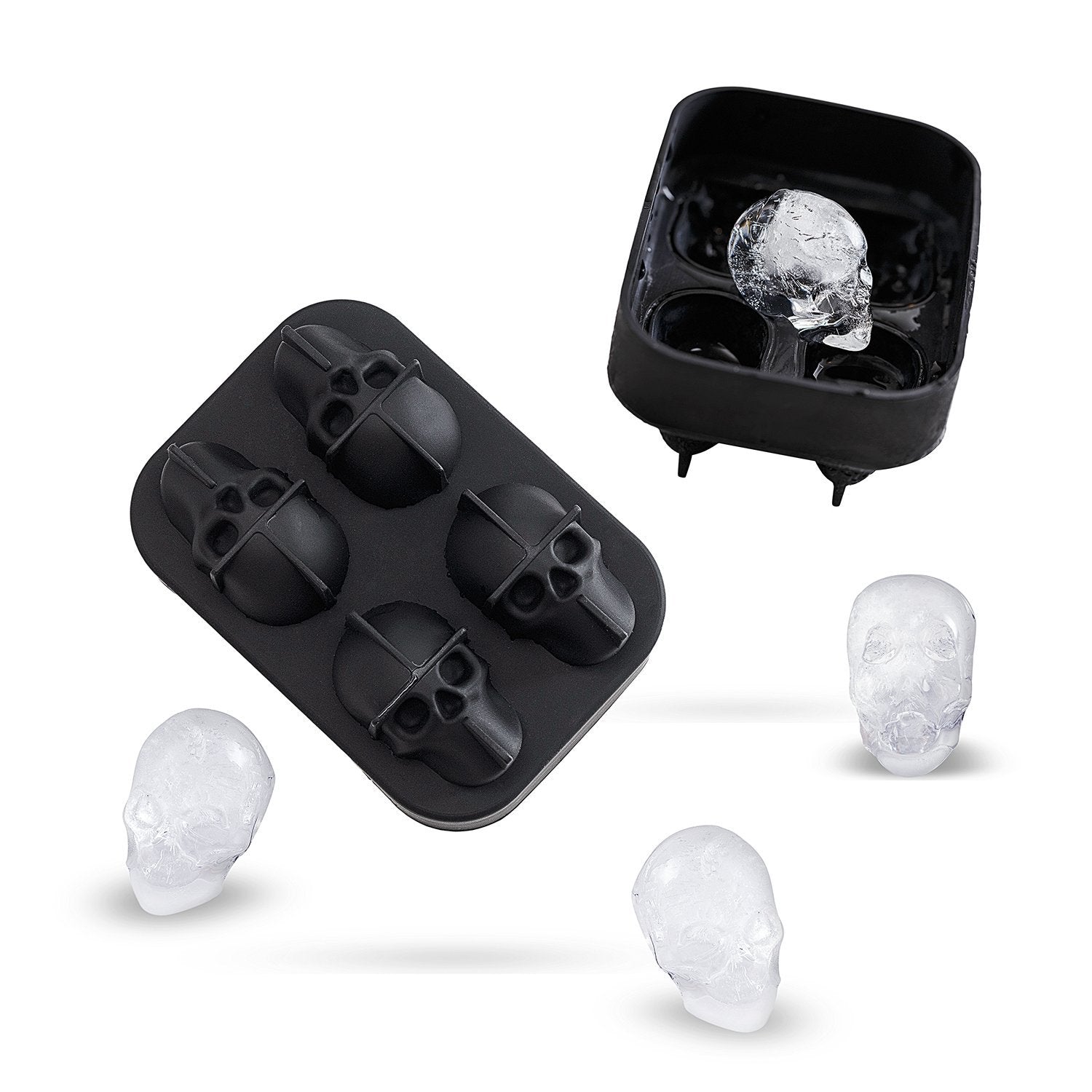 KCASA 3D Skull Flexible Silicone Ice Cube Mold Tray Easy Release Realistic Skull Ice Cube Maker