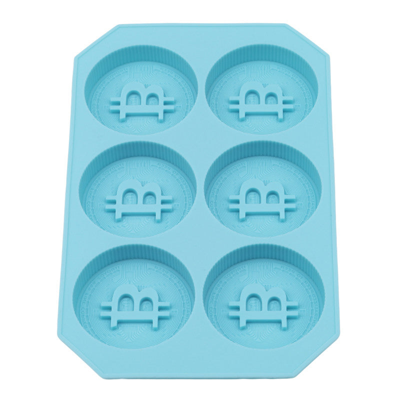 6 Grids Bitcoin Design Silicone Ice Cube Tray DIY Ice Mold Chocolate Cookies Biscuit Baking Mold Ice Cube Maker for Kitchen Whiskey Cocktail