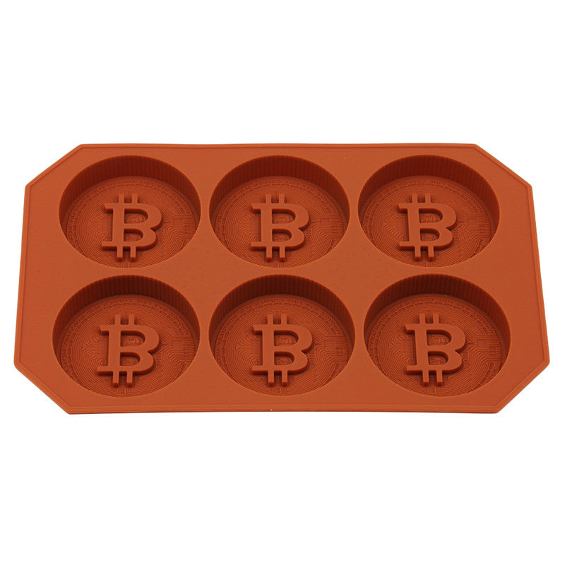 6 Grids Bitcoin Design Silicone Ice Cube Tray DIY Ice Mold Chocolate Cookies Biscuit Baking Mold Ice Cube Maker for Kitchen Whiskey Cocktail