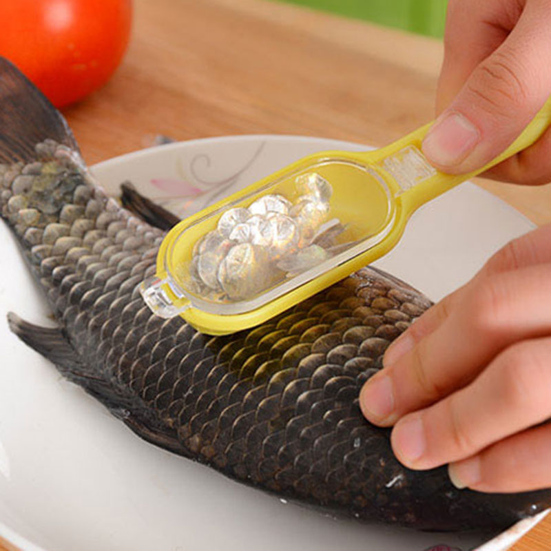 Food-grade ABS Fish Scaler Fish Scale Remover Skin Scales Innovative Lid Design Seafood Tools Kitchen Accessory Fast Cleaning Fish Skin Scraper Cleaner Scaler Kitchenware Peelers