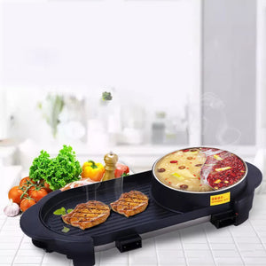 2 In 1 Electric Barbecue Grill Teppanyaki Cook Fry Pan BBQ Oven Hot Pot Kitchen