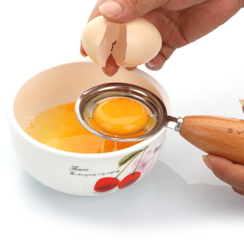 KCASA KC-ES029 Stainless Steel Egg Separator Smile Wood Handle Egg White Yolk Divider Kitchen Tools