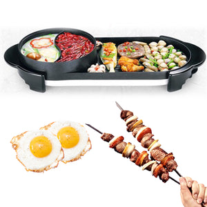 2 In 1 Electric Barbecue Grill Teppanyaki Cook Fry Pan BBQ Oven Hot Pot Kitchen