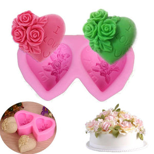 Heart-shaped Rose Silicone Baking Mold Fondant Cake Mold DIY Chocolate Handmade Soap Mold Baking Tools