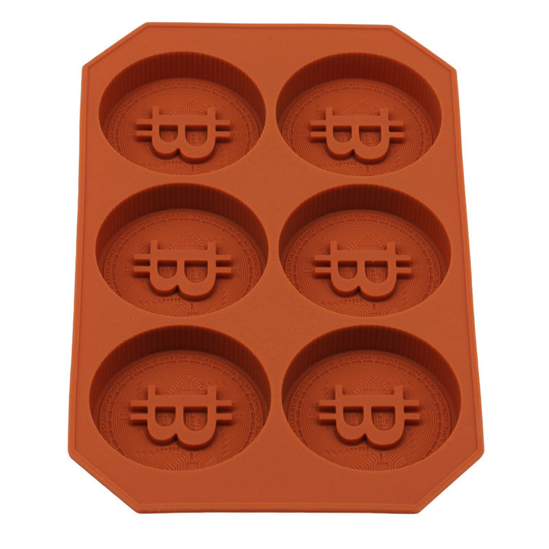 6 Grids Bitcoin Design Silicone Ice Cube Tray DIY Ice Mold Chocolate Cookies Biscuit Baking Mold Ice Cube Maker for Kitchen Whiskey Cocktail