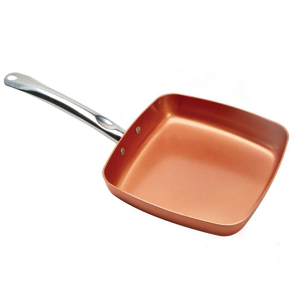 Non-stick Copper Square Pan with Ceramic Frying Pan Copper Oven & Dishwasher Chef Square Fry Pan