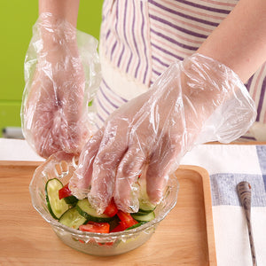 Food Grade Disposable Gloves Film Home Kitchen Dining Thickened Transparent PE Plastic Gloves 100/200pcs / Pack BBQ Film Replaceble Gloves Cooking Kitchen Tools