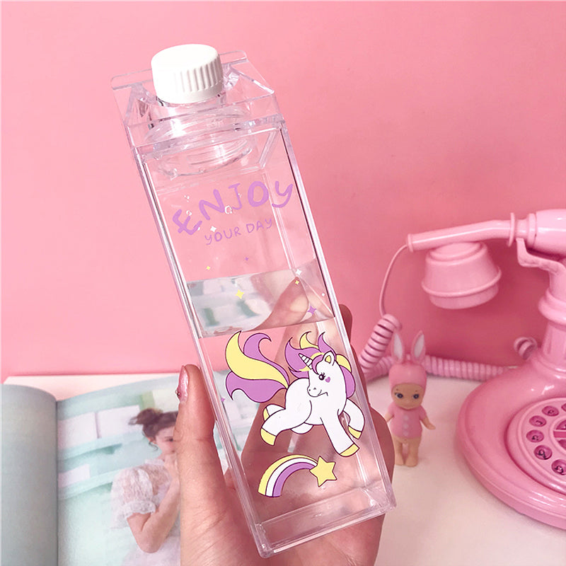 500ml Fantastic Summer Unicorn Cartoon Milk Drink Box Water Bottle Birthday Kid Clear Plastic Water Bottle Gym Sport Cactus Juice Frui Holder Fitness Picnic