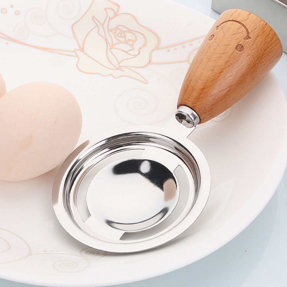 KCASA KC-ES029 Stainless Steel Egg Separator Smile Wood Handle Egg White Yolk Divider Kitchen Tools