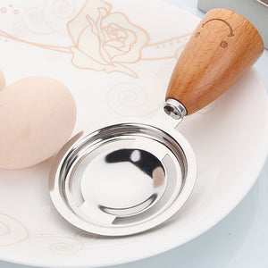 KCASA KC-ES029 Stainless Steel Egg Separator Smile Wood Handle Egg White Yolk Divider Kitchen Tools